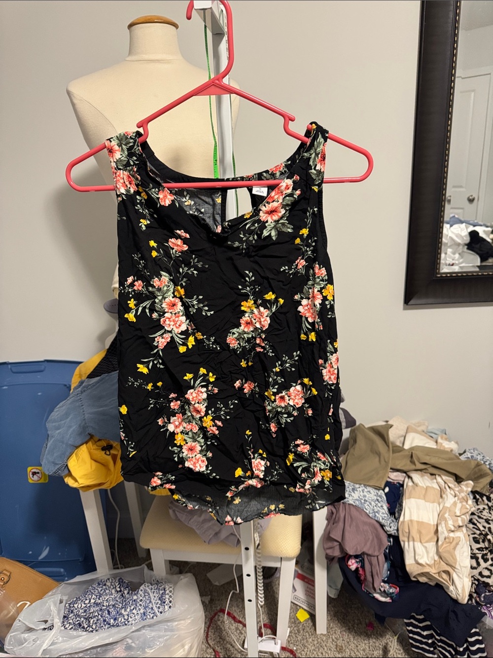 Old Navy Black Floral Camisole with Pink and Yellow Blooms